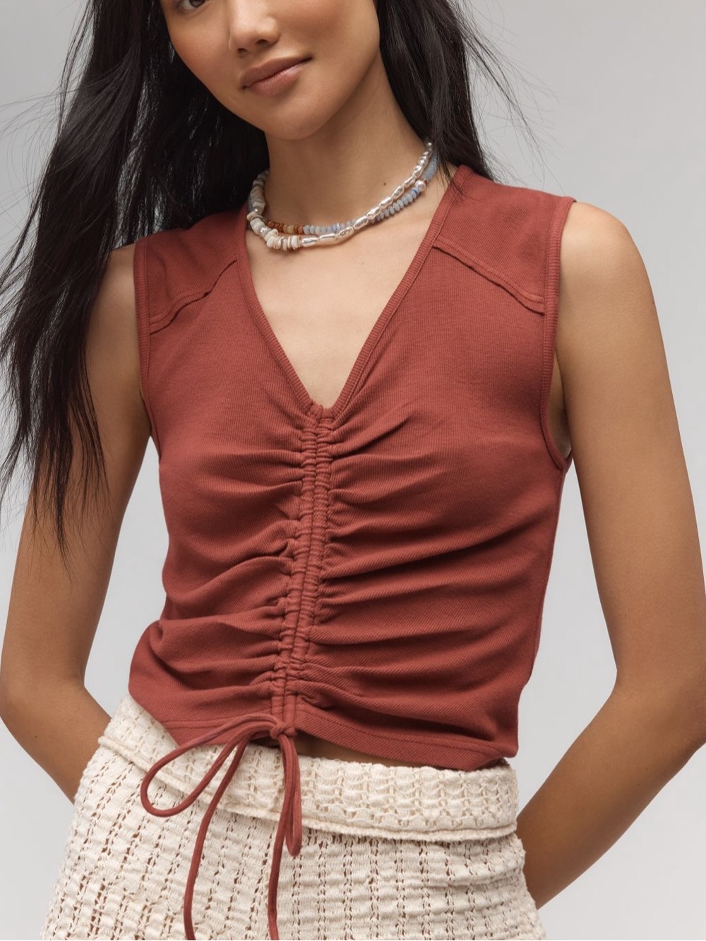Anthropologie Pilcro V-Neck Ruched Tank